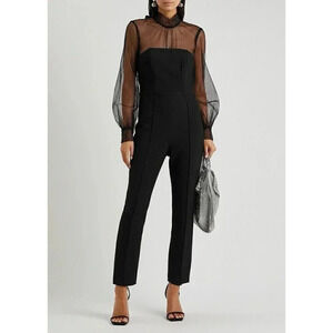 Veronica Beard Women's Saluja Swissdot Jumpsuit Illusion See Through Black Sz 2